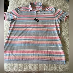 Johnnie-O Striped Polo Shirt in Pink and Blue